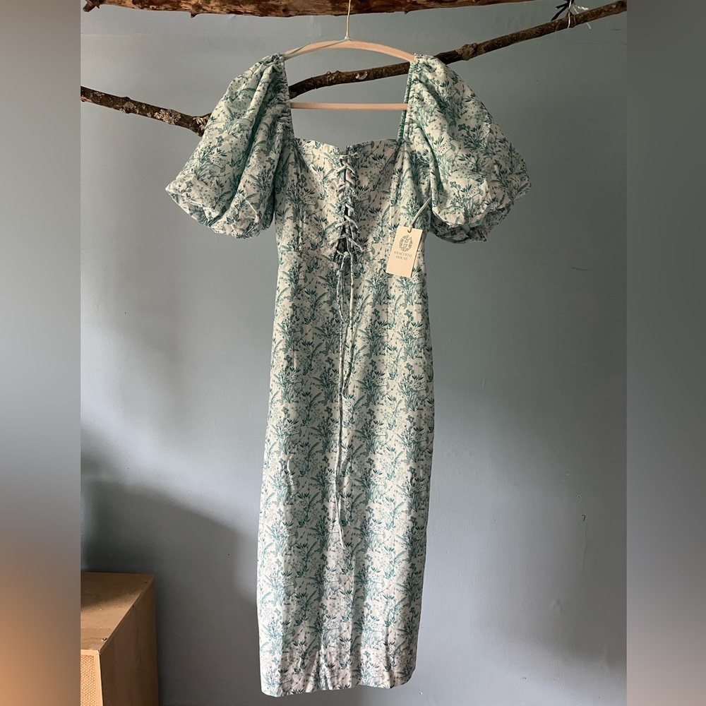 NWT Hyacinth House teal floral lace up lila dress
